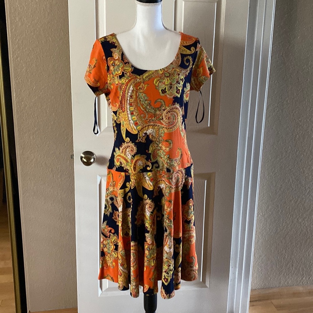 NWT 💕 Lauren Ralph Lauren, Beautiful Dress in Royal Blue and Orange.